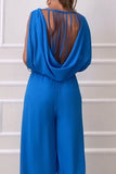 Casual Solid Backless O Neck Regular Jumpsuits