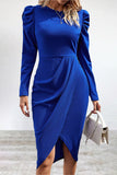 Elegant Solid Slit Asymmetrical O Neck Irregular Dress Dresses