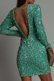 Sexy Solid Backless Sequined O Neck Wrapped Skirt Dresses(5 Colors)