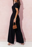 Casual Solid Metal Accessories Decoration V Neck Loose Jumpsuits(4 Colors)