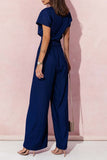 Casual Solid Metal Accessories Decoration V Neck Loose Jumpsuits(4 Colors)