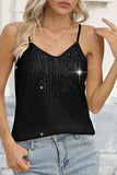 Sexy Solid Sequins V Neck Tops