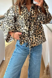Casual Leopard Print Lace Up Turndown Collar Blouses