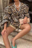 Casual Leopard Print Lace Up V Neck Blouses