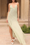 Sexy Vacation Solid Color See-Through Slit V Neck Sling Dresses