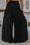 Casual Daily Solid Pocket Fold Loose High Waist Wide Leg Solid Color Bottoms(3 Colors)