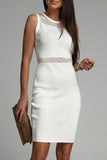 Celebrities Elegant Solid Hollowed Out O Neck One Step Skirt Dresses(3 Colors)