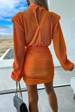 Elegant Solid Fold Contrast O Neck Wrapped Skirt Dresses