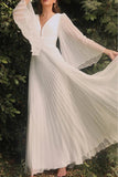 Elegant Solid Fold V Neck Evening Dresses