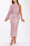 Elegant Formal Solid Sequins Slit Halter Evening Dress Dresses(6 Colors)