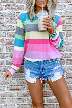 solelytrend Rainbow Striped Multicolor Thin Tops(5 Colors)