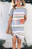 solelytrend Printed O-neck Striped Midi Dress