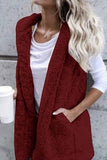 solelytrend Hooded Thin Solid Plush Coat With Pocket