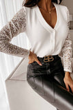 solelytrend Sexy V-Neck Lace Stitching Long Sleeves Tops