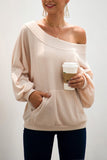 solelytrend Loose Knitting Pocket Pullover Dew-Shoulder Tops(2 Colors)