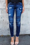 solelytrend Regular Waist Solid Color Skinny Fit Hole Jeans