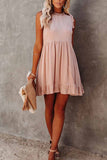 solelytrend Solid Color Ruffled Waist Mini Dress