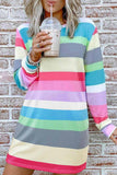 solelytrend Rainbow Long Sleeve Stripes Mini Dresses
