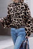 solelytrend Loose Leopard Print Shirt Collar Long Sleeves Tops