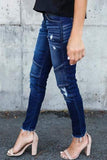 solelytrend Regular Waist Solid Color Skinny Fit Hole Jeans