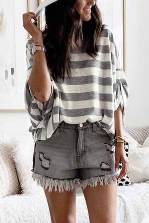 solelytrend Striped Loose Round Neck Top