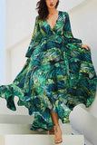 solelytrend V-Neck Leaf Print Maxi Dress