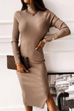 solelytrend Open Back Long Sleeve Solid Color Midi Dresses