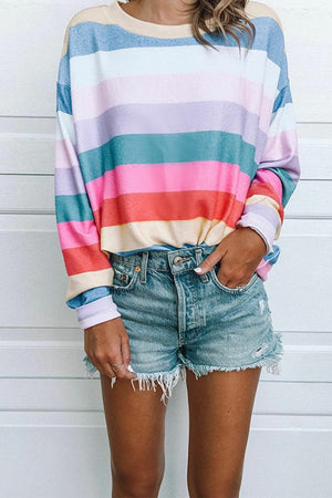 solelytrend Striped Tops Round Neck Long Sleeve Tops