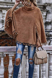 solelytrend Loose High Neck Cape Coat With Fringed
