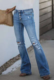 solelytrend Mid Rise Button Front Flare Denim Jeans