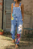 solelytrend Flower-printed Baggy Jeans With Suspenders(3 Colors)